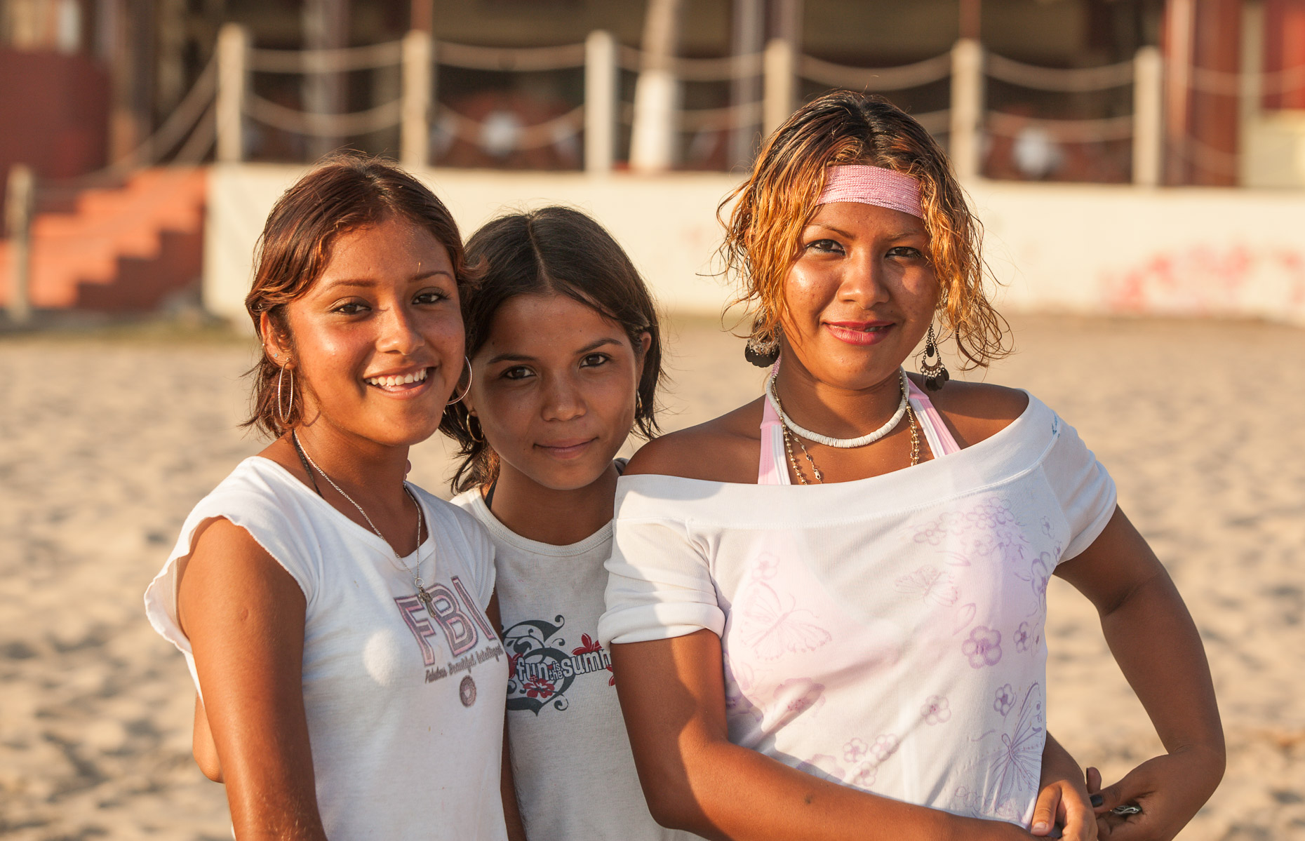 Portrait of three girls on beach of Ixtapa Mexico by David Zaitz