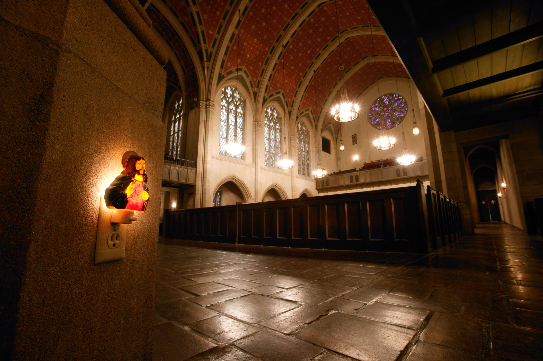 Jesus night light in church. David Zaitz