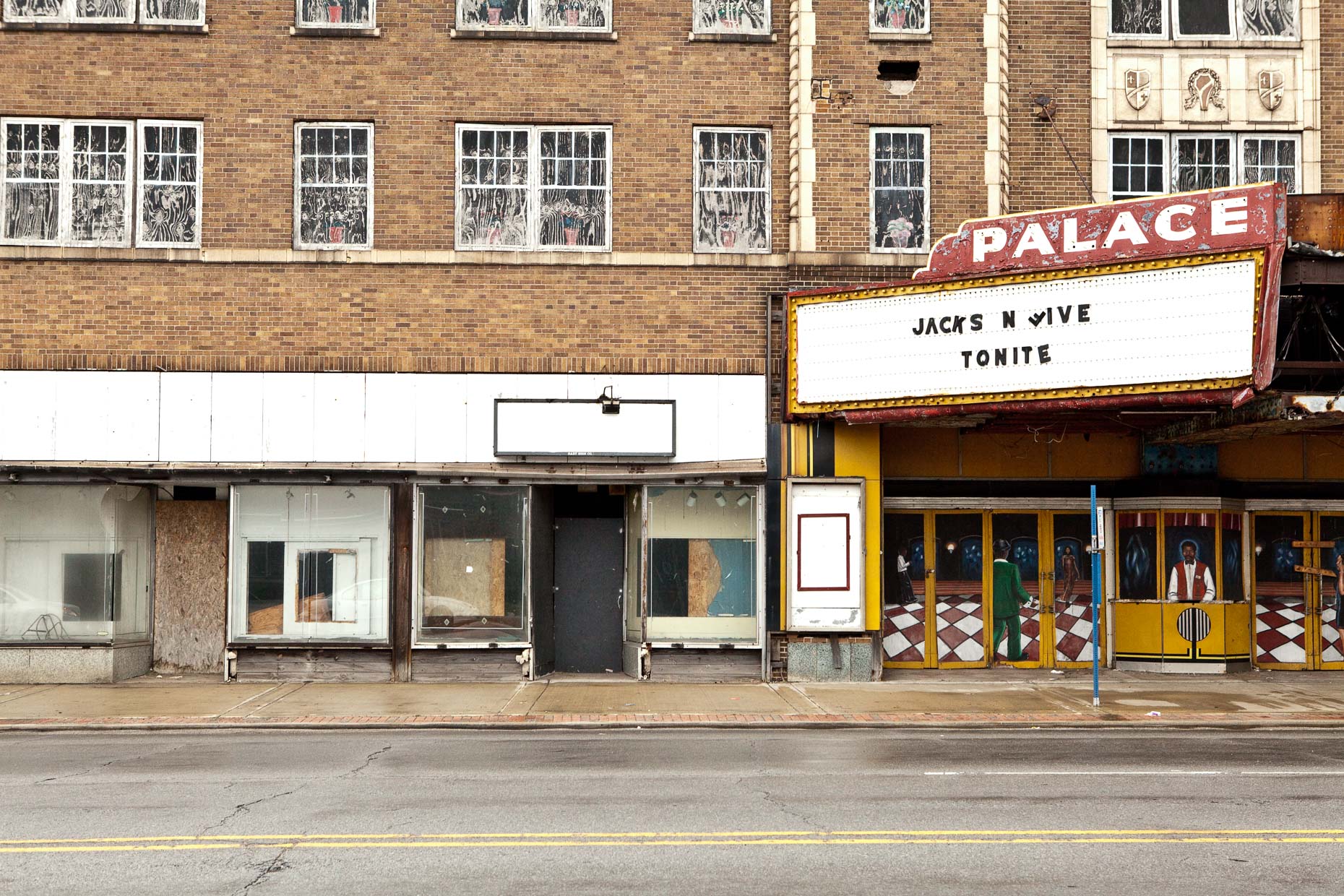 PALACE theater with marquee that reads JACKSON FIVE TONIGHT in Gary, Indiana by David Zaitz