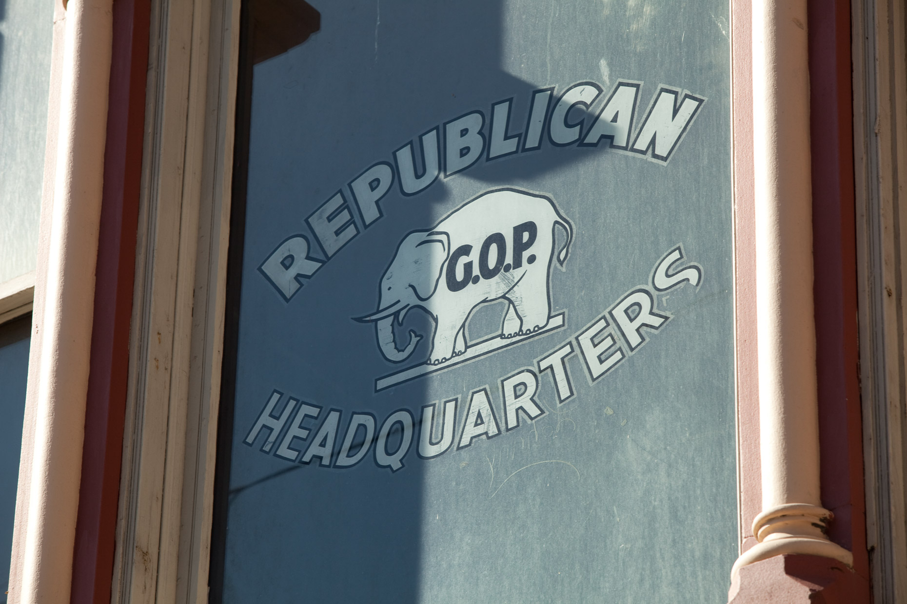 REPUBLICAN HEADQUARTERS sign on window with elephant by David Zaitz